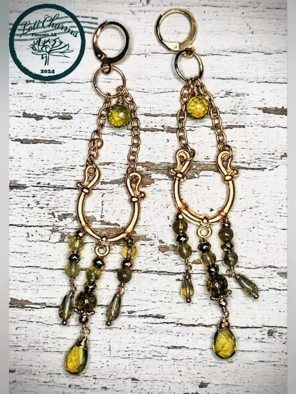 Terra Divina: Natural Green Peridot In Chandelier Artisan-made Long Earrings